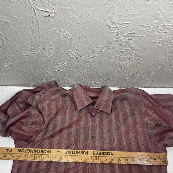 Jhane Barnes Maroon Long Sleeve Silk Cotton Blend Striped Shirt Mens Size Large - Picture 7 of 7